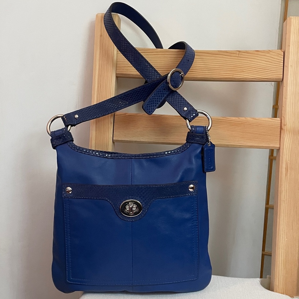 Coach Penelope Leather Hippie Bag in Royal Blue / Silver